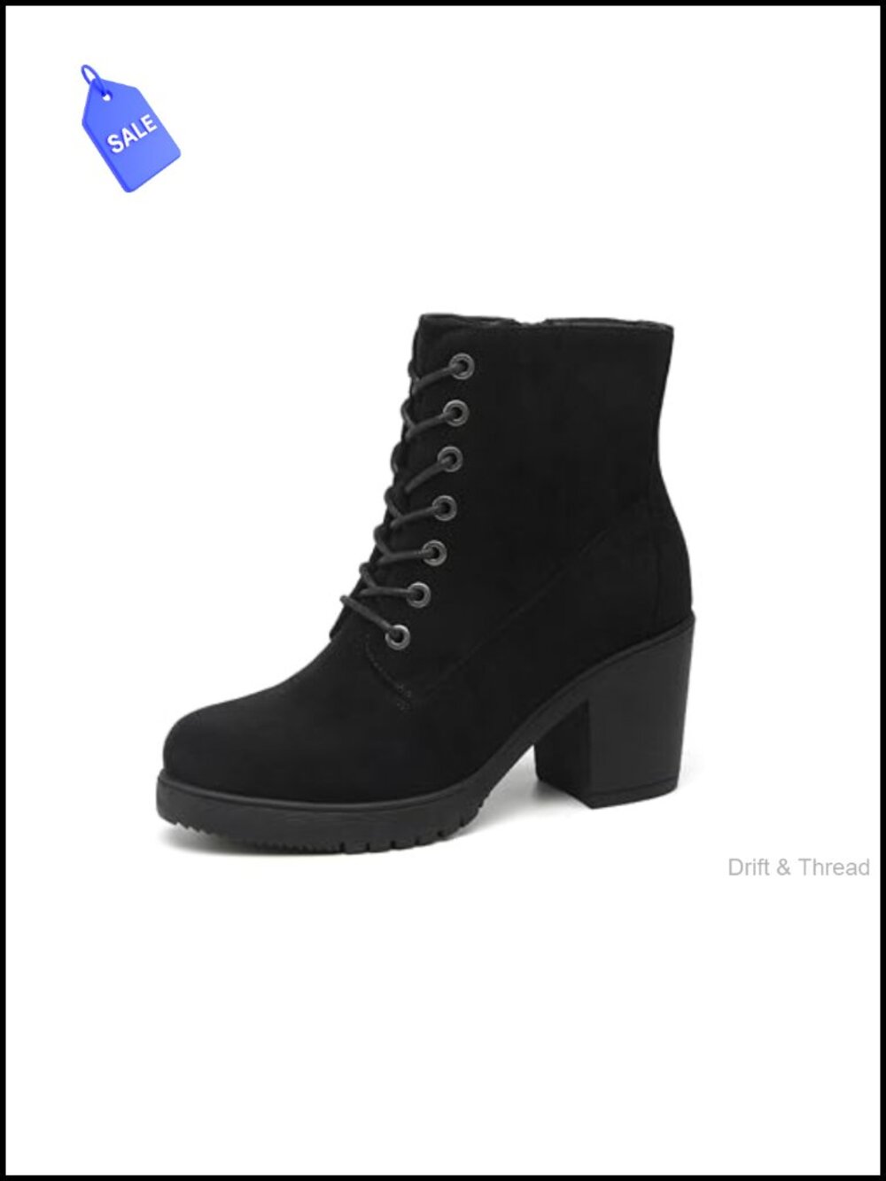 Chunky Heel Lace-Up Side Zipper Booties